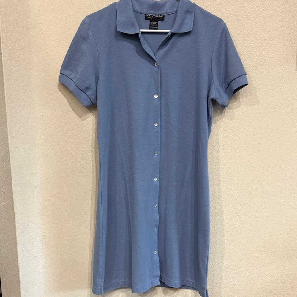 Metropolitan Blue Polo Midi Dress Button Up Size L